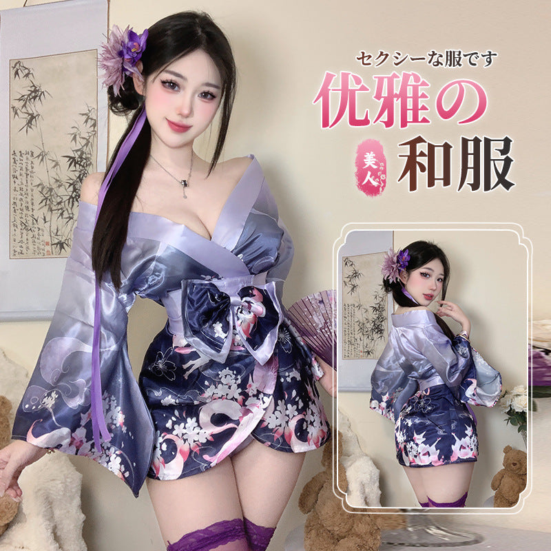 Domila erotic underwear sexy deep V two-dimensional open placket Japanese kimono uniform pure desire suit pajamas women